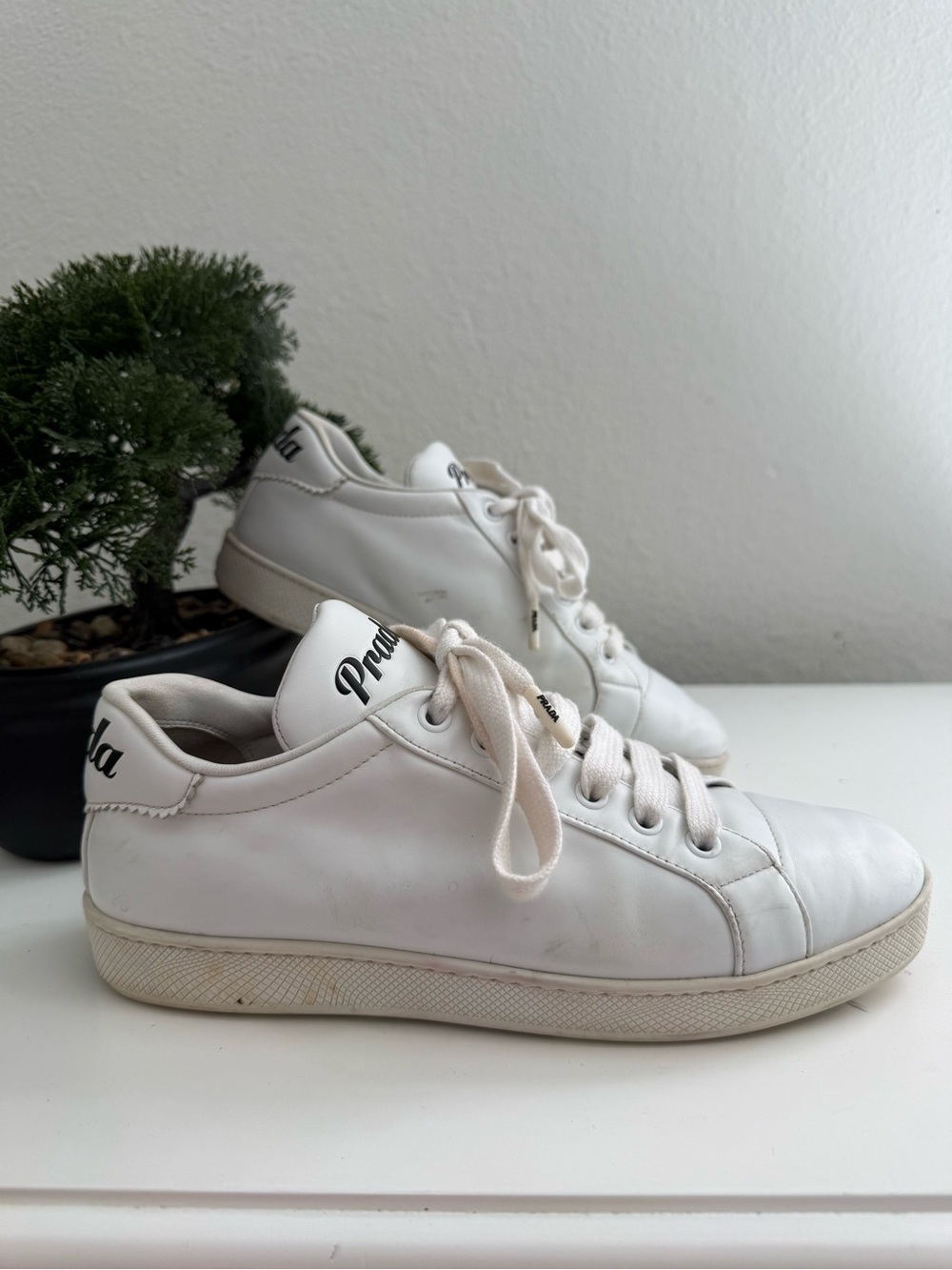 Prada women size 6.5 White Leather Platform Lace-Up Sneakers - Picture 4 of 10